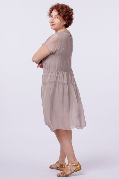 Rochie midi cu volan, din matase si vascoza bej [2]