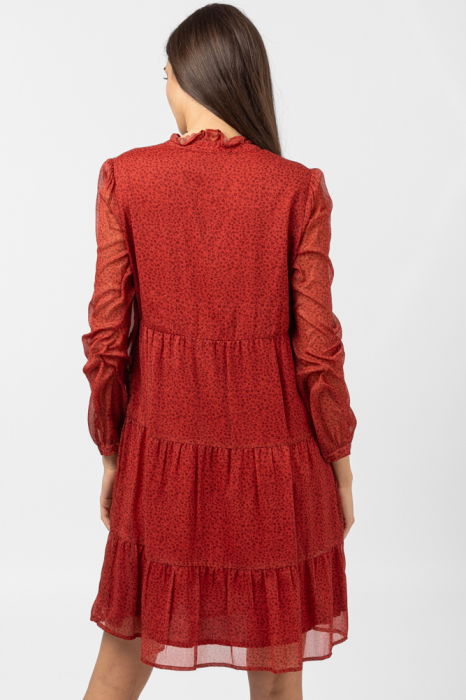 Rochie midi cu volane rosu-caramiziu si imprimeu floricele [4]