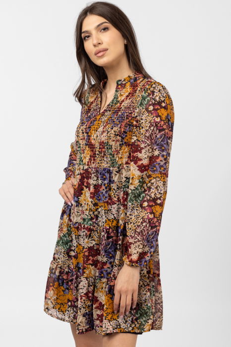 Rochie midi cu volane si imprimeu floral in nuante de toamna [3]