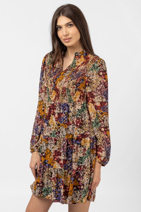 Rochie midi cu volane si imprimeu floral in nuante de toamna [2]