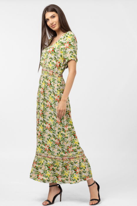 Rochie lunga din vascoza, cu imprimeu floral [3]