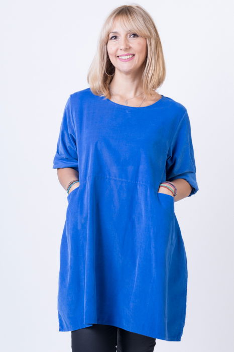 Rochie din catifea reiata, oversize, albastru electric [2]