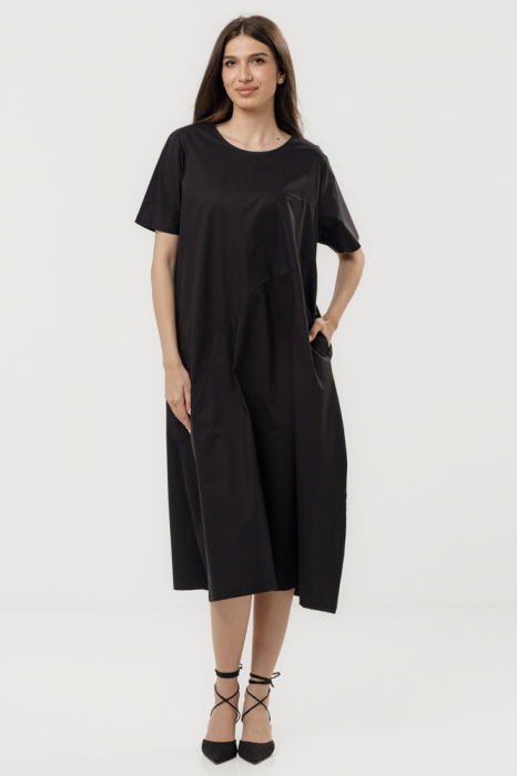 Rochie din poplin de bumbac, cu croi lejer si design minimalist, neagra [1]