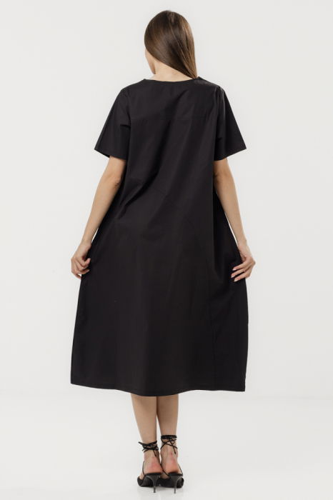 Rochie din poplin de bumbac, cu croi lejer si design minimalist, neagra [4]