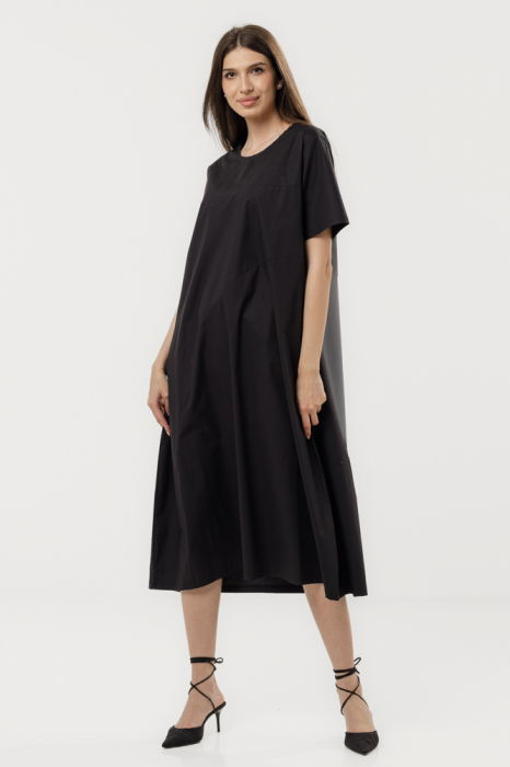 Rochie din poplin de bumbac, cu croi lejer si design minimalist, neagra [2]