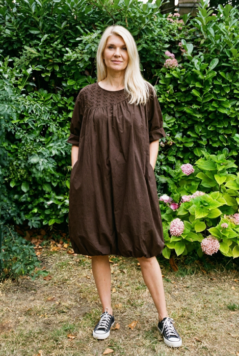 Rochie midi gogosar cu dantela, din poplin de bumbac, maro [2]