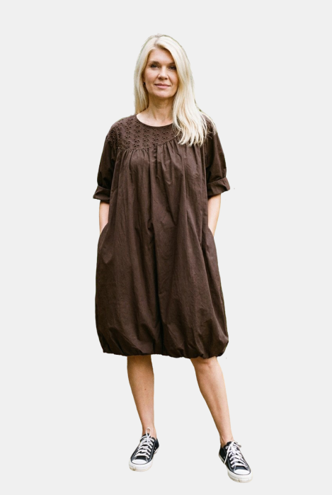 Rochie midi gogosar cu dantela, din poplin de bumbac, maro [1]