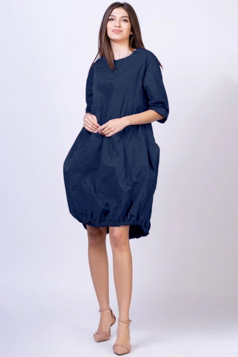 Rochie midi gogosar din tafta cu memorie, bleumarin