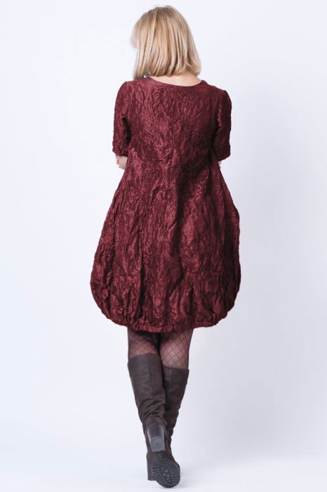 Rochie midi gogosar din tafta cu memorie, bordo metalizat [3]