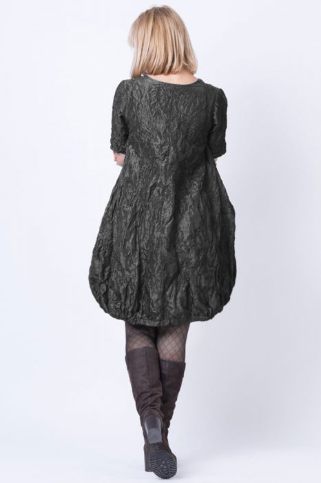 Rochie midi gogosar din tafta cu memorie, gri inchis metalizat [3]
