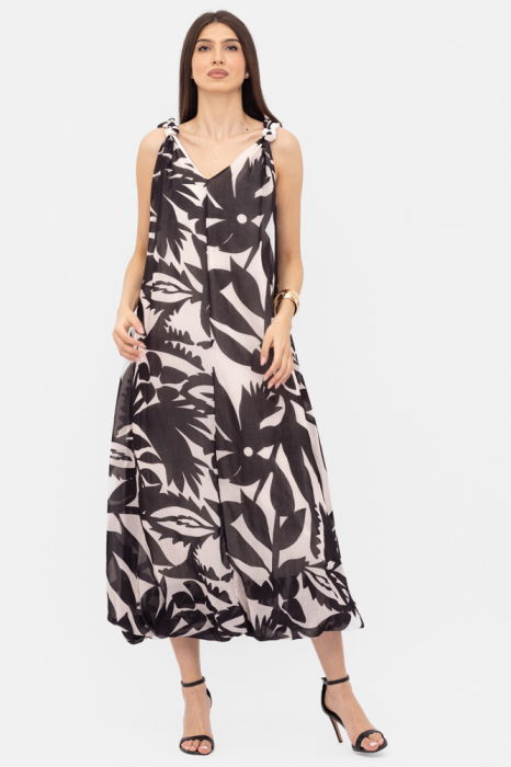 Rochie lunga gogosar, cu imprimeu alb-negru [1]