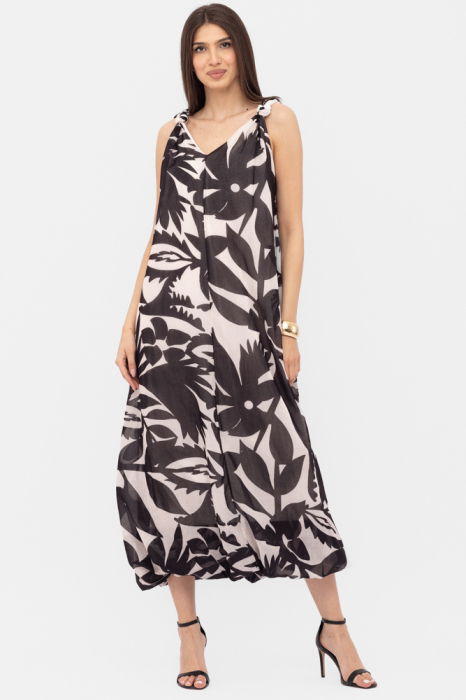 Rochie lunga gogosar, cu imprimeu alb-negru [2]