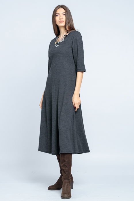 Rochie cambrata din lana, gri inchis