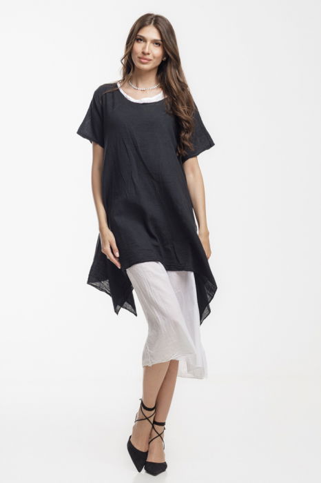 Rochie lejera din bumbac cu doua straturi si croi asimetric, alb-negru [2]