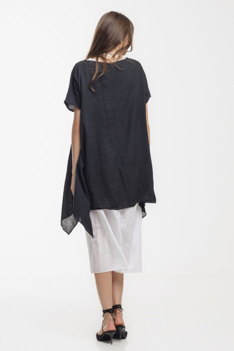 Rochie lejera din bumbac cu doua straturi si croi asimetric, alb-negru [3]