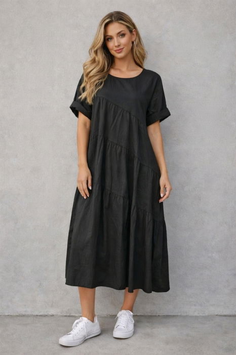 Rochie midi oversized din poplin de bumbac – stil lejer natural, neagra [1]