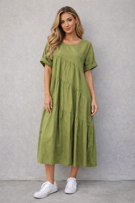 Rochie midi oversized din poplin de bumbac – stil lejer natural, verde deschis [1]