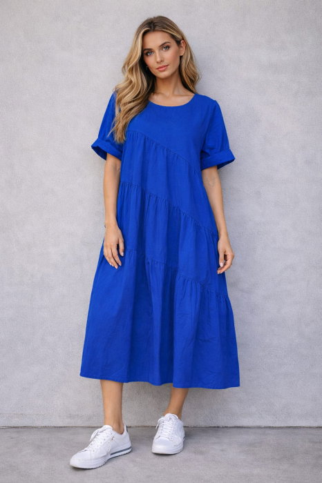 Rochie midi oversized din poplin de bumbac – stil lejer natural, albastru electric [1]