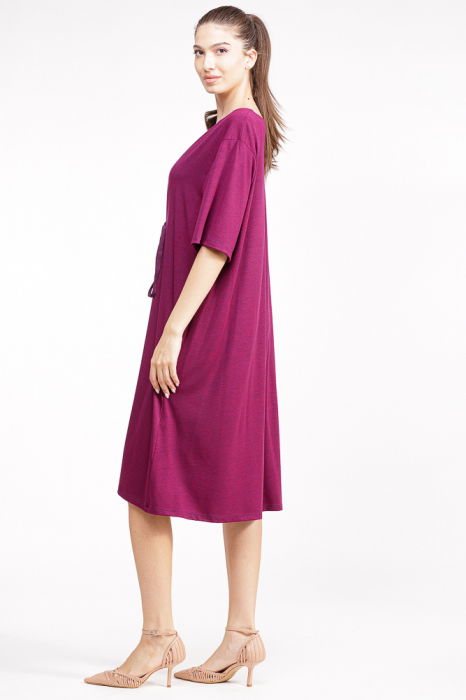 Rochie bordo din vascoza cu snur in talie [2]