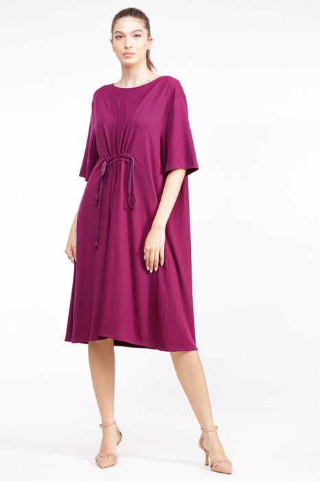 Rochie bordo din vascoza cu snur in talie [1]