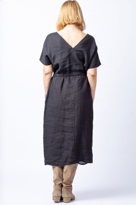 Rochie neagra cu snur in talie, din in [3]