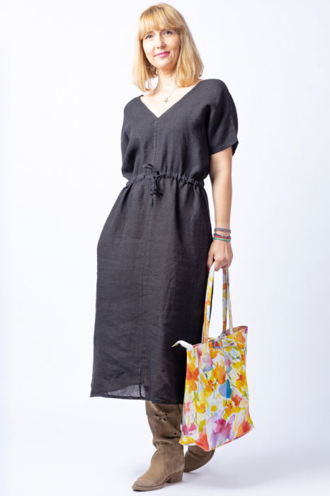 Rochie neagra cu snur in talie, din in [2]