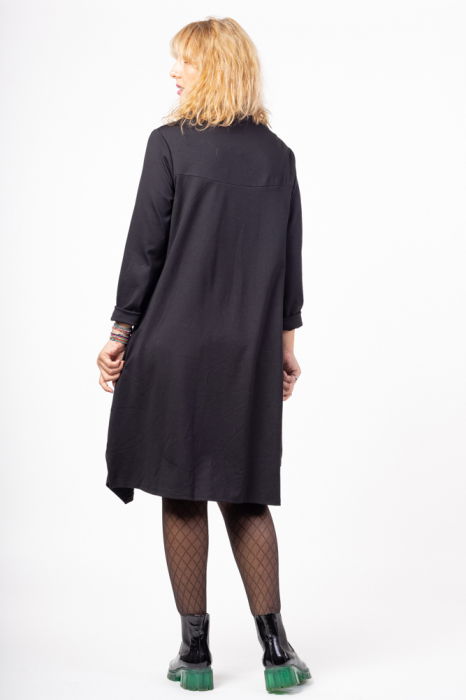 Rochie neagra din bumbac cu doua cute pe talie [5]