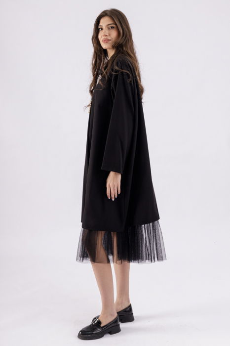 Rochie neagra oversize din stofa subtire suprapusa, cu buzunar si guler rasucit [4]