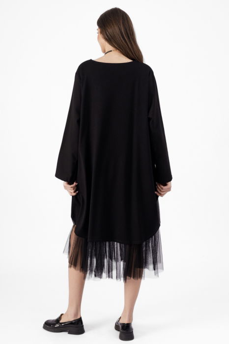 Rochie lalea neagra din stofa subtire suprapusa, oversize cu aplicatie floare [3]