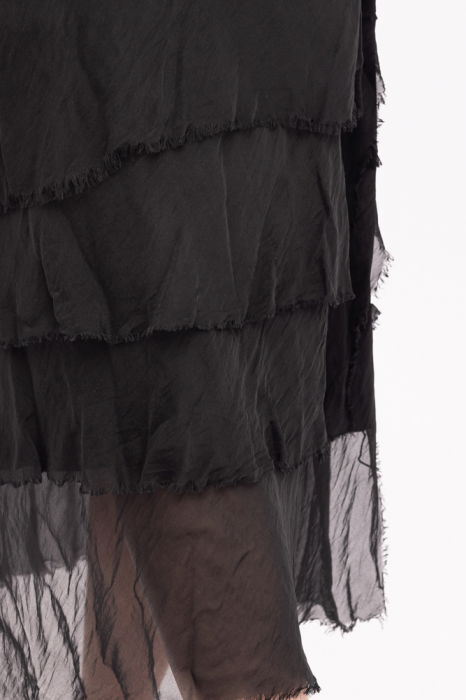 Rochie neagra din matase si vascoza cu  volane franjurate suprapuse [5]