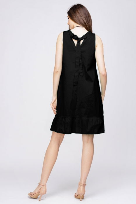 Rochie neagra, din poplin de bumbac, cu funda la spate [3]
