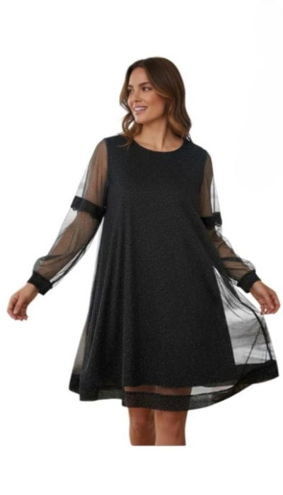 Rochie neagra eleganta cu tulle fin și sclipire discreta [2]