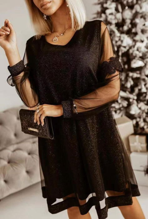 Rochie neagra eleganta cu tulle fin și sclipire discreta [1]