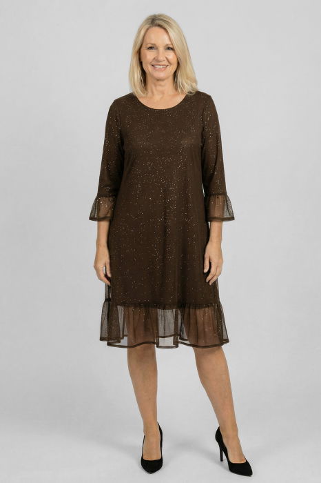 Rochie maro eleganta cu tulle fin și sclipire discreta, A-line [1]