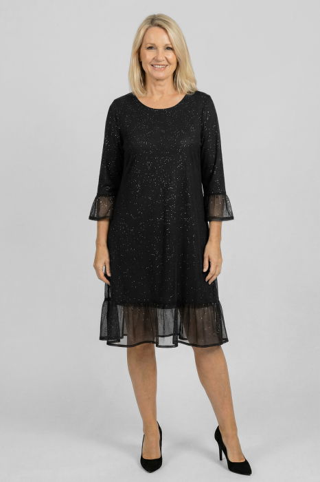 Rochie neagra eleganta cu tulle fin și sclipire discreta, A-line [1]