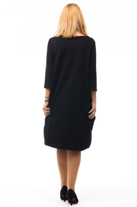 Rochie neagra gogosar din tricot si tafta cu buzunare [2]