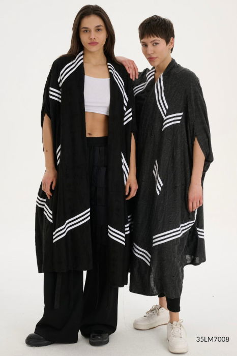 Blazer oversize negru dama cu dungi albe – kimono lung statement [3]