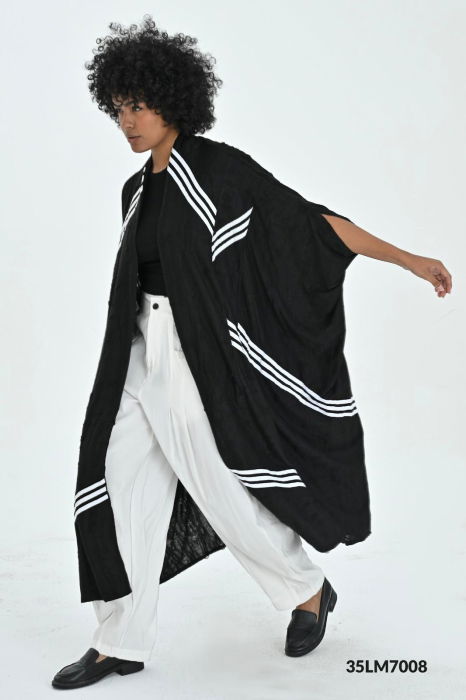 Blazer oversize negru dama cu dungi albe – kimono lung statement [2]