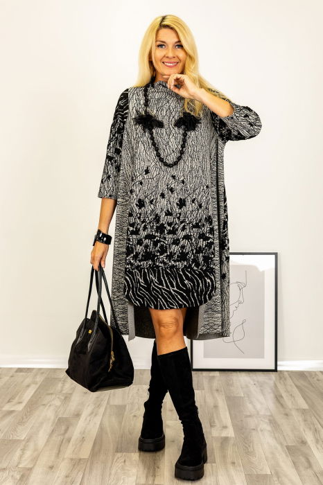 Rochie oversize gri negru cu imprimeu abstract si croi lejer [2]