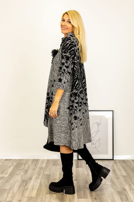 Rochie oversize gri negru cu imprimeu abstract si croi lejer [4]