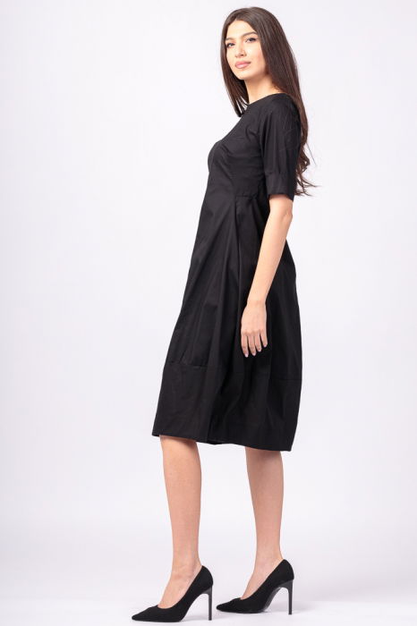 Rochie neagra, lalea, cambrata, cu fermoar, din poplin de bumbac [2]