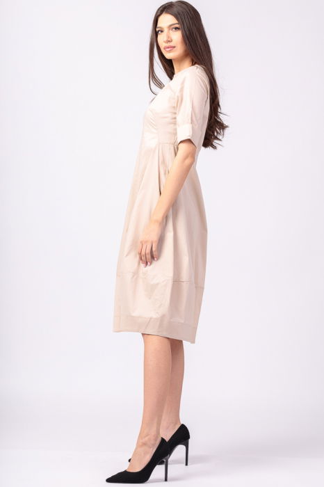 Rochie bej, lalea, cambrata, cu fermoar, din poplin de bumbac [4]