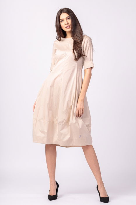 Rochie bej, lalea, cambrata, cu fermoar, din poplin de bumbac [2]