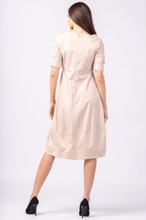 Rochie bej, lalea, cambrata, cu fermoar, din poplin de bumbac [5]
