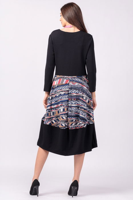 Rochie neagra, lalea, din jerseu, cu imprimeu geometric cu gri [5]