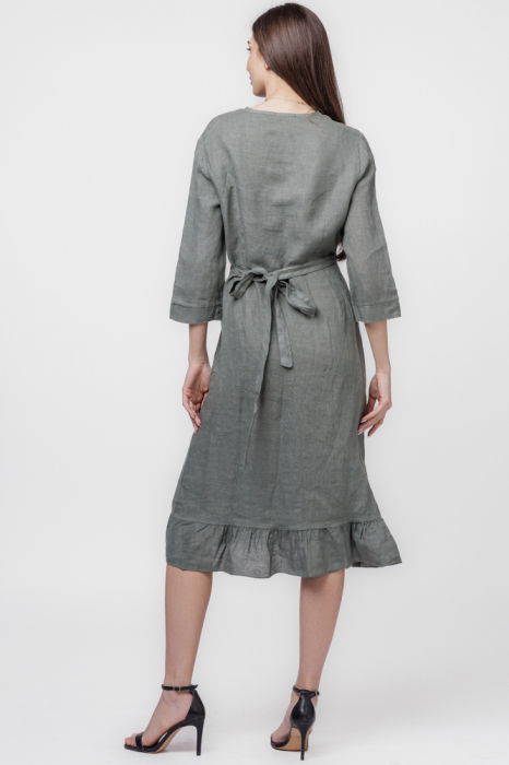 Rochie kaki petrecuta cu volan, din in [5]