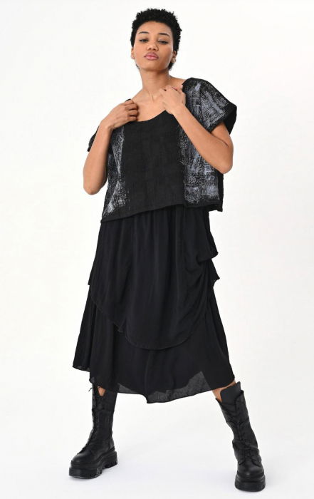 Rochie neagra suprapusa cu imprimeu alb graffiti [1]