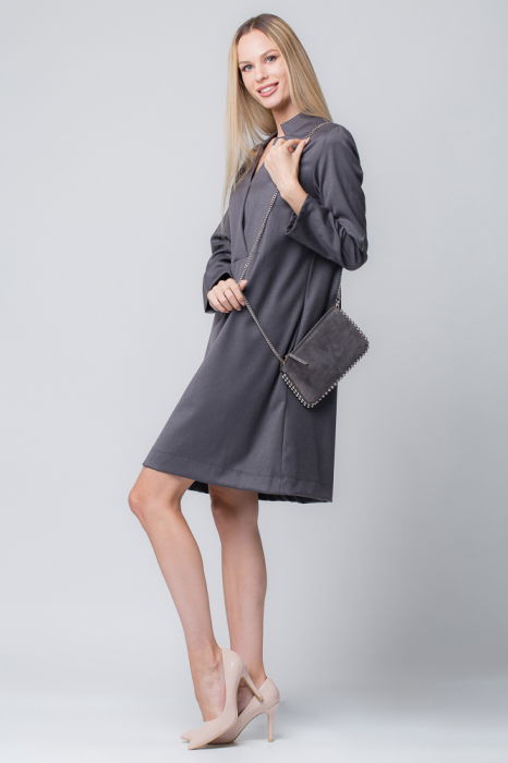 Rochie office gri cu guler tunica [2]