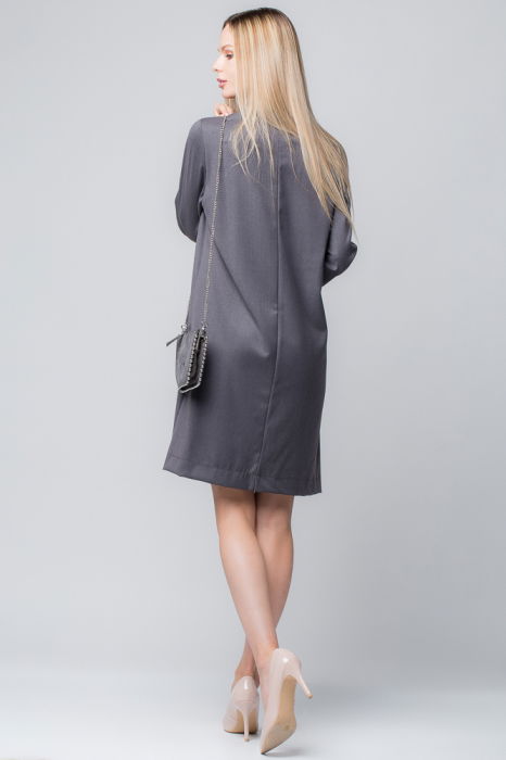 Rochie office gri cu guler tunica [3]