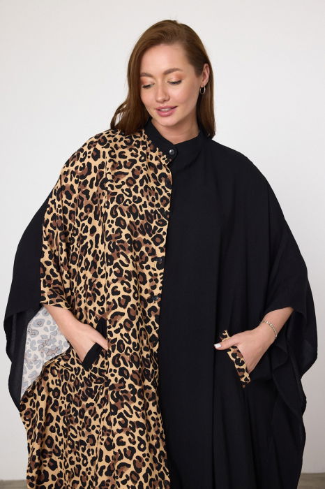 Rochie oversize animal print-negru, din vascoza [10]